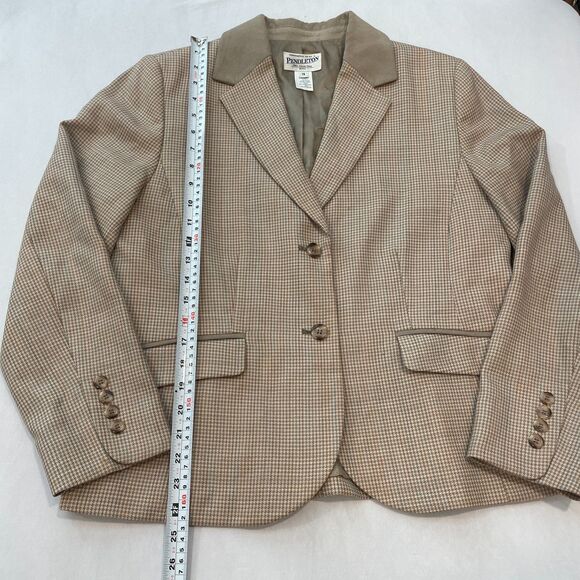 ~ Pendleton 14p Blazer Jacket Women Virgin Wool Houndstooth Notch Collar Petite - Picture 5 of 12